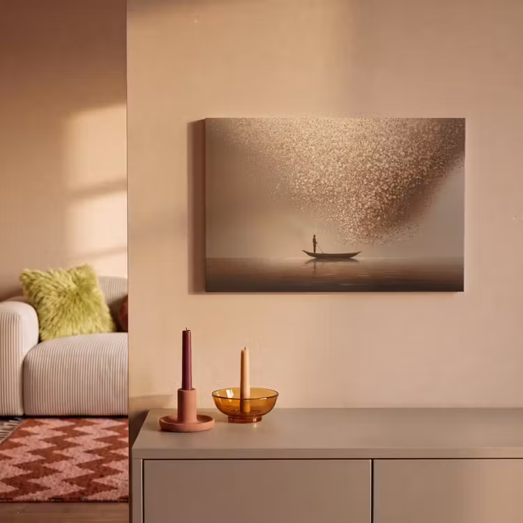 Canvas schilderij - Bootje - Blaadjes - Goud - Water — 2