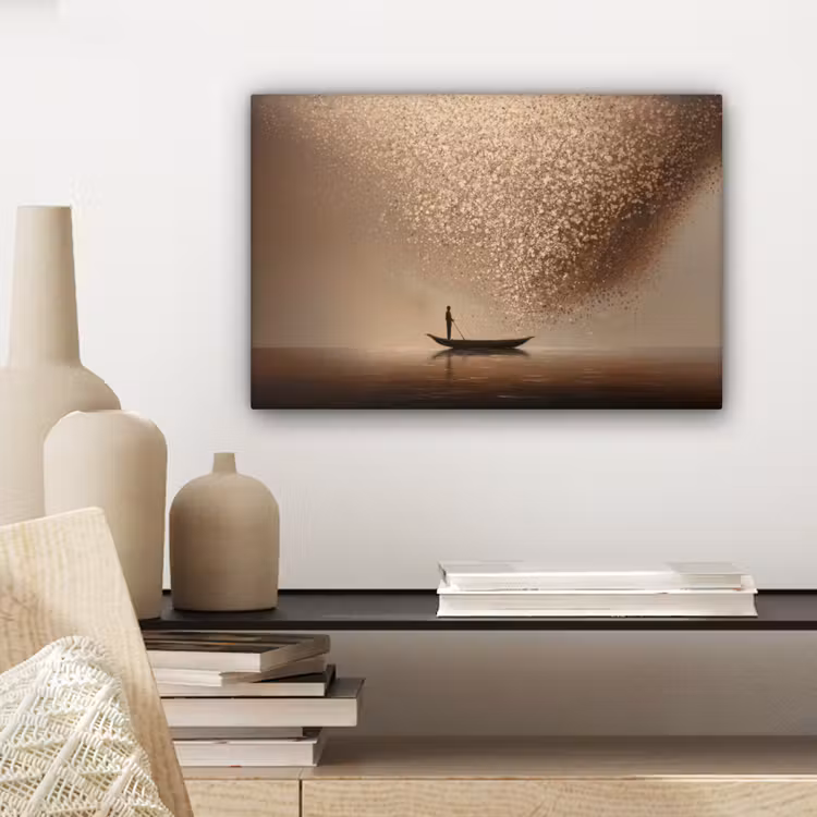 Canvas schilderij - Bootje - Blaadjes - Goud - Water — 5