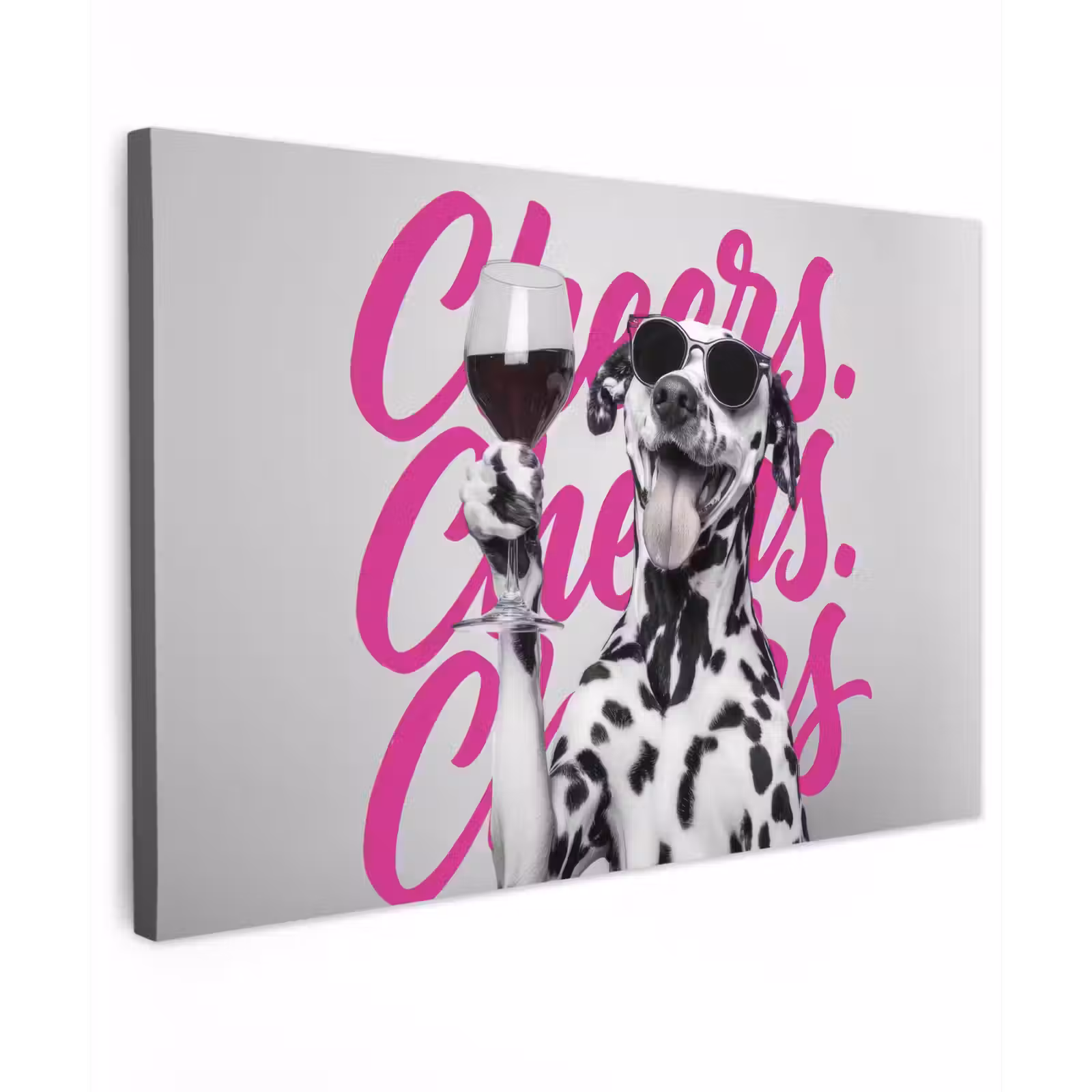 Canvas schilderij - Cheers - Hond - Roze - Wijn — 1