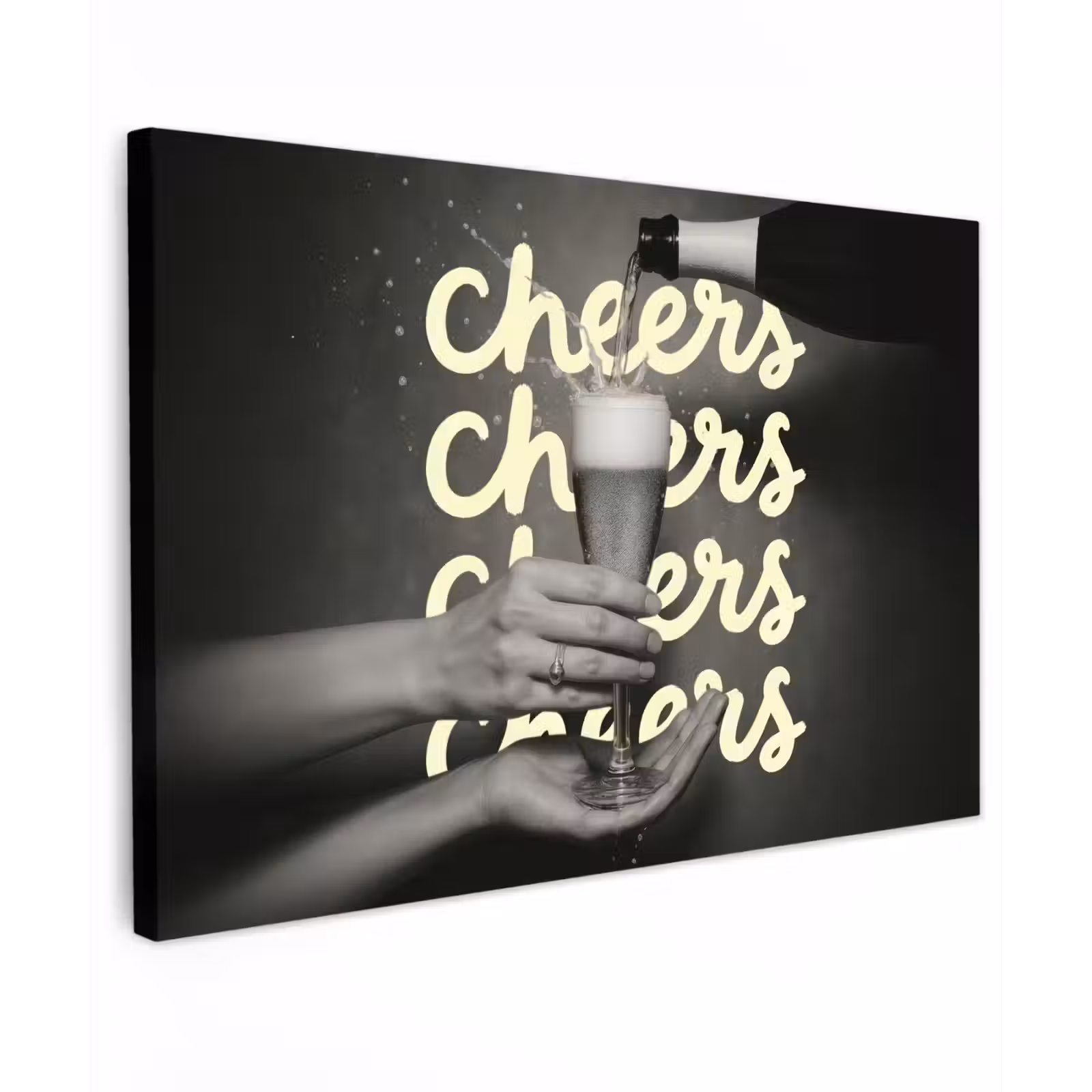 Canvas schilderij - Cheers - Wijn - Zwart - Wit — 1