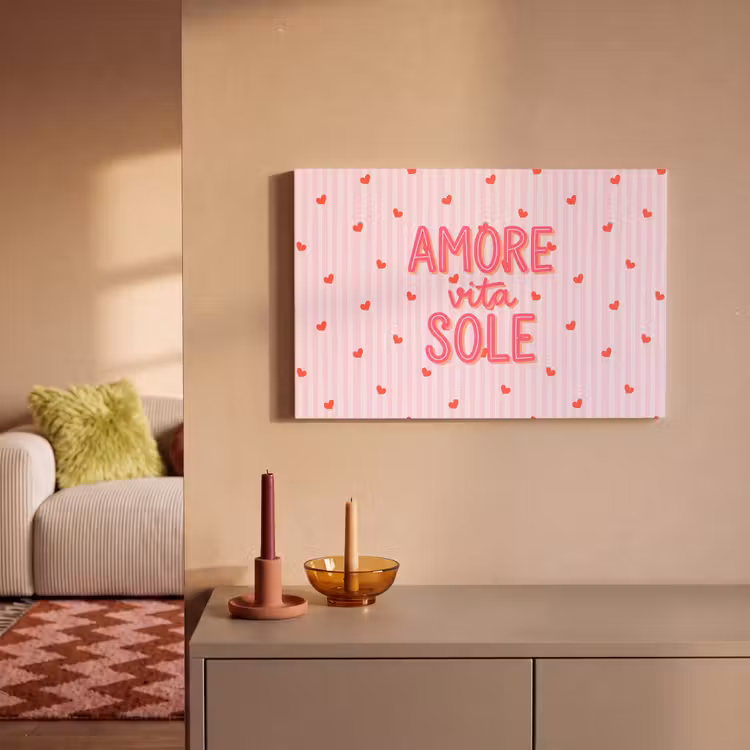 Canvas schilderij - Amore vita sole - Roze - Hartjes — 2