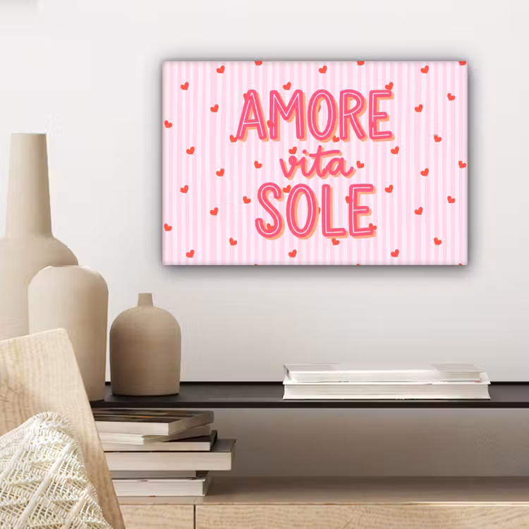 Canvas schilderij - Amore vita sole - Roze - Hartjes — 5