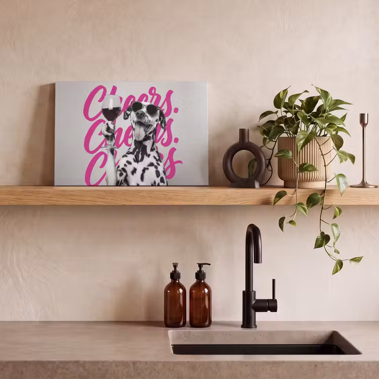 Canvas schilderij - Cheers - Hond - Roze - Wijn — 3
