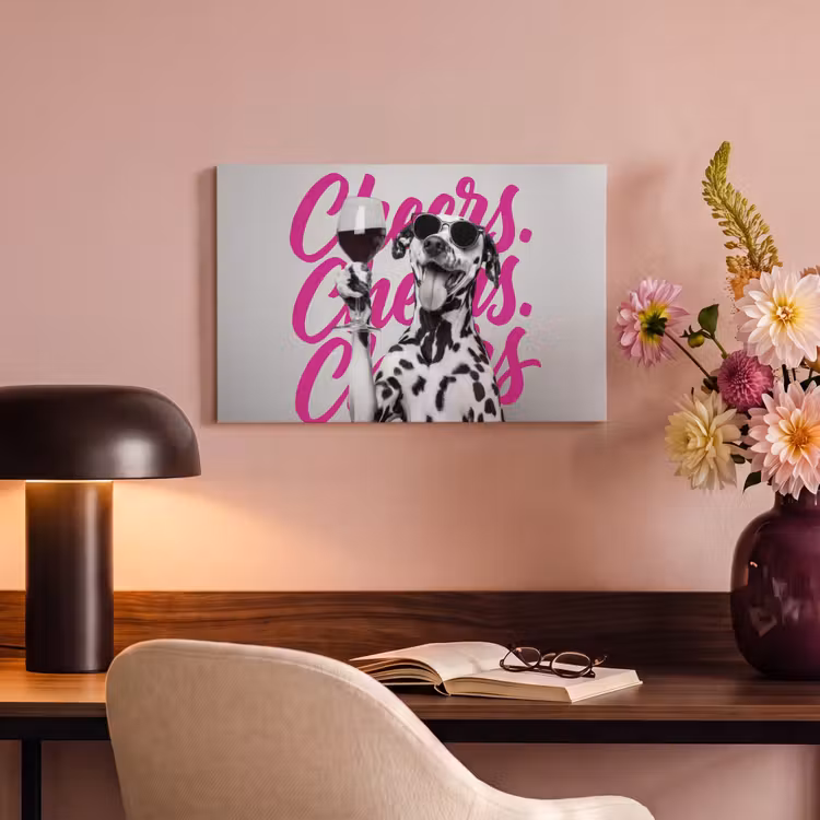 Canvas schilderij - Cheers - Hond - Roze - Wijn — 4