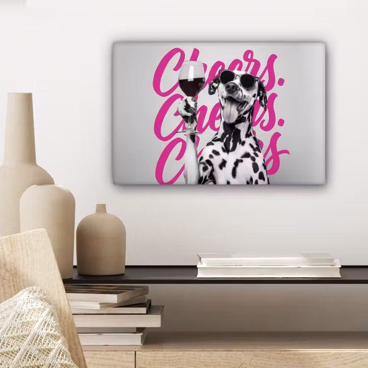Canvas schilderij - Cheers - Hond - Roze - Wijn — 5