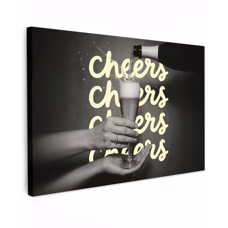 Canvas schilderij - Cheers - Wijn - Zwart - Wit — 1