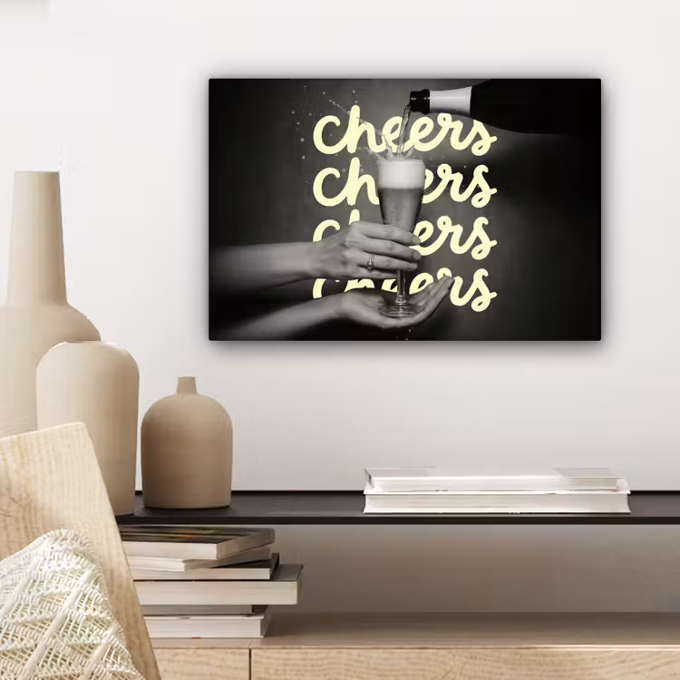Canvas schilderij - Cheers - Wijn - Zwart - Wit — 5