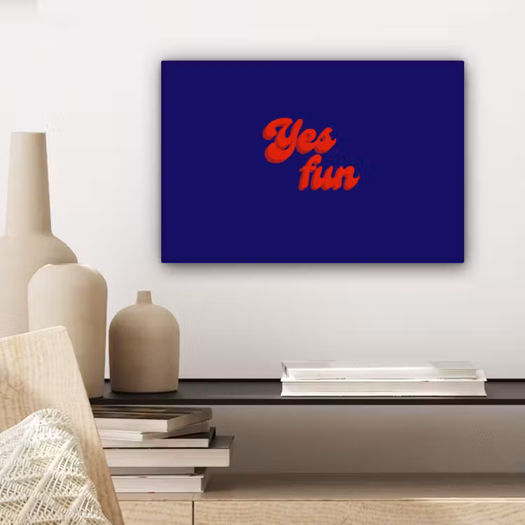 Canvas schilderij - Blauw - Rood - Yes fun - 3D — 5