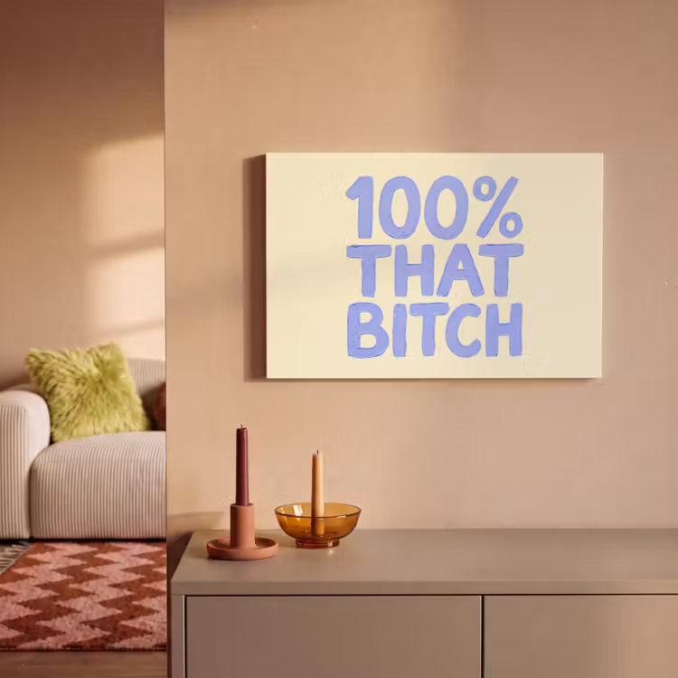 Canvas schilderij - 100% that bitch - Blauw - Wit — 2