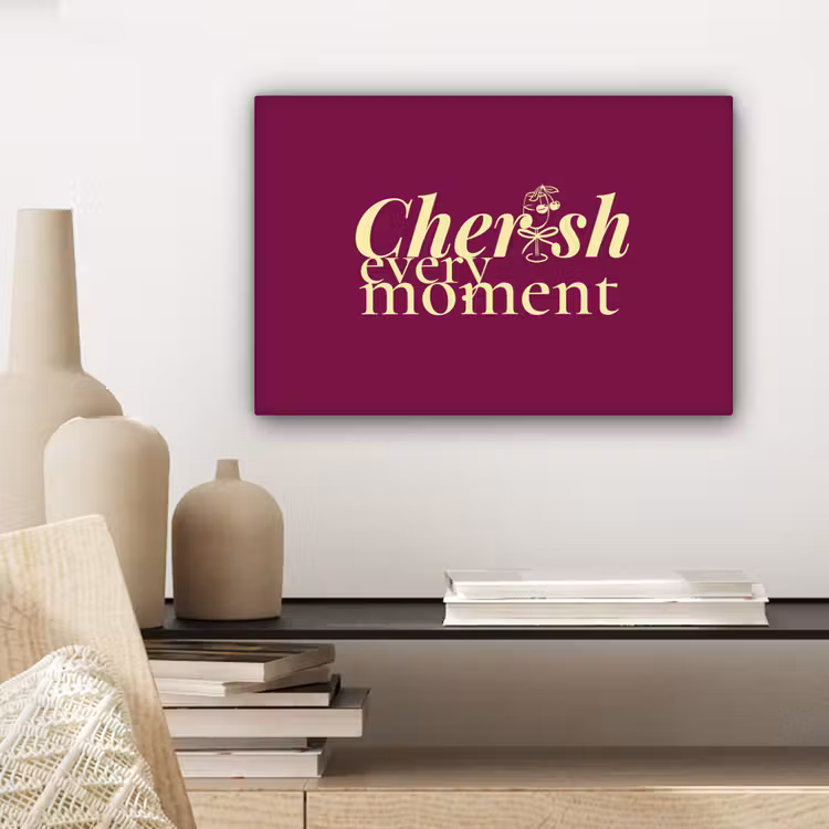 Canvas schilderij - Cherish every moment - Cocktailglas - Bordeaux — 5