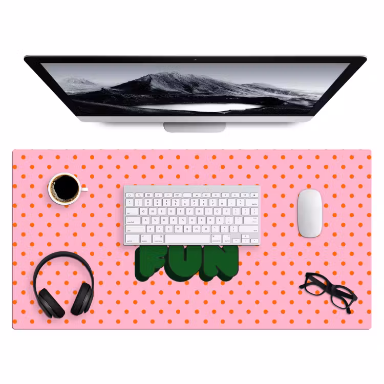 Bureau onderlegger - Yes fun - Groen - Roze - Stippen — 4