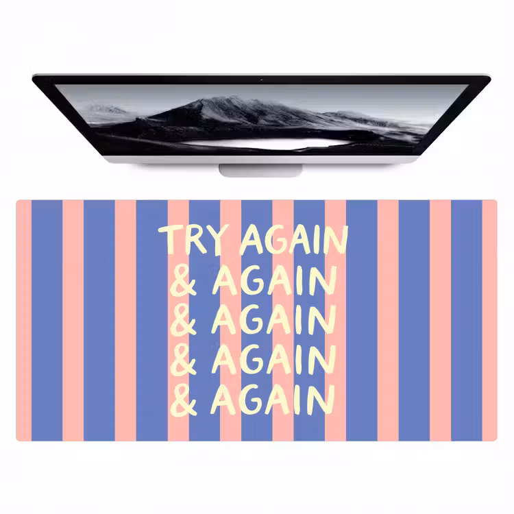 Bureau onderlegger - Try again - Strepen - Roze - Verticaal - Blauw — 1