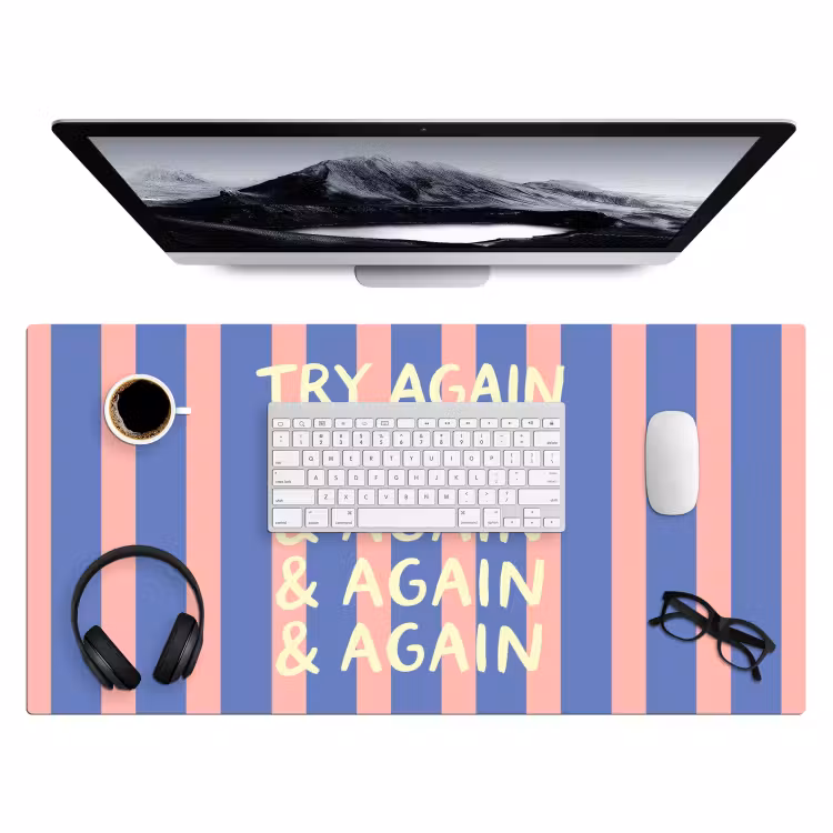 Bureau onderlegger - Try again - Strepen - Roze - Verticaal - Blauw — 4