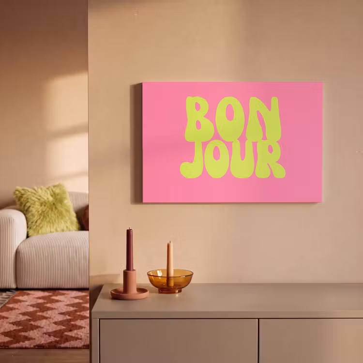 Canvas schilderij - Bonjour - Roze - Fel groen — 2