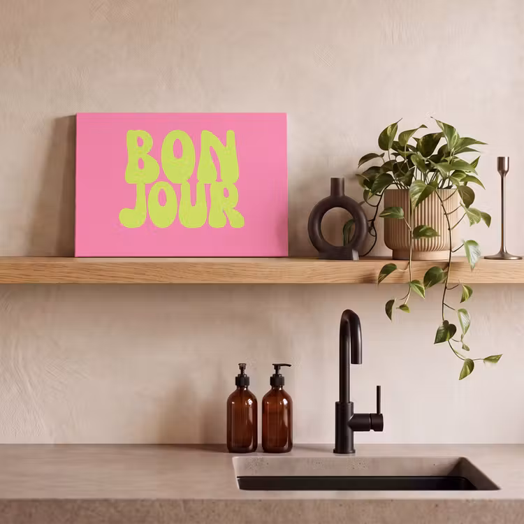Canvas schilderij - Bonjour - Roze - Fel groen — 3