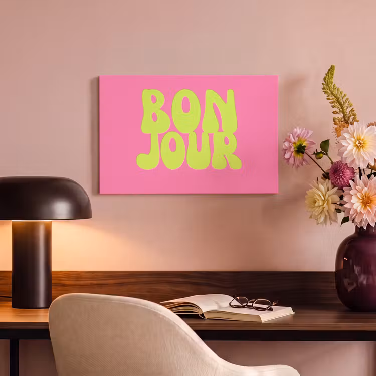 Canvas schilderij - Bonjour - Roze - Fel groen — 4
