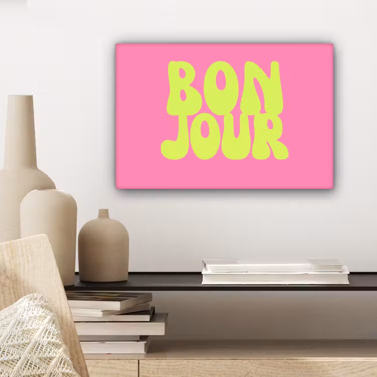 Canvas schilderij - Bonjour - Roze - Fel groen — 5