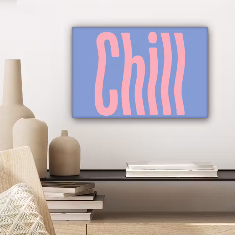 Canvas schilderij - Chill - Roze - Blauw - Golvend — 5