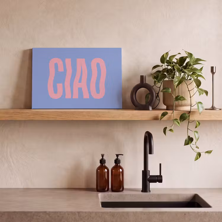 Canvas schilderij - Ciao - Roze - Blauw - Golvend — 3