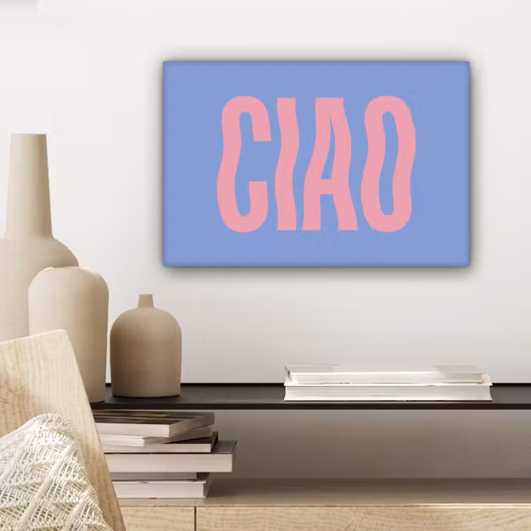 Canvas schilderij - Ciao - Roze - Blauw - Golvend — 5