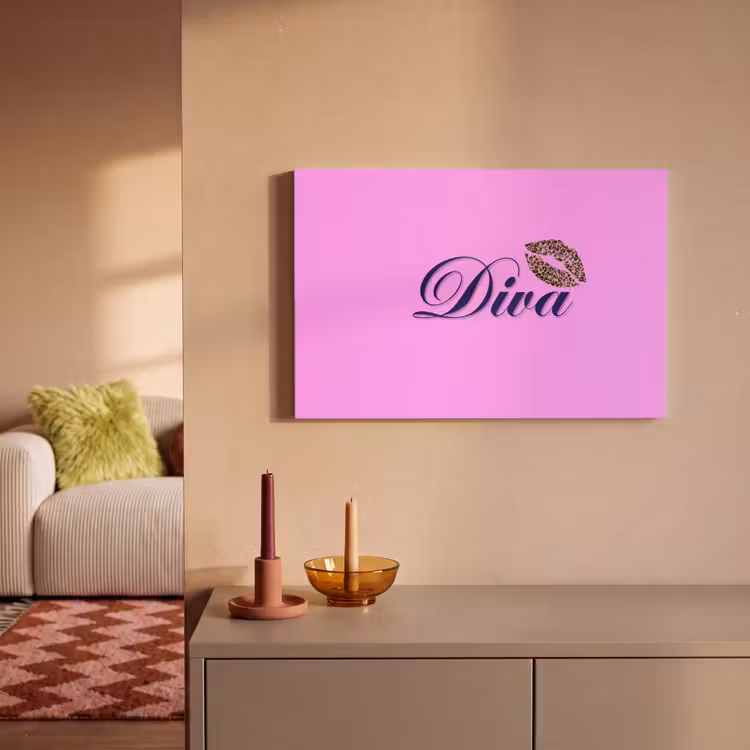 Canvas schilderij - Diva - Lip - Panterprint - Roze — 1