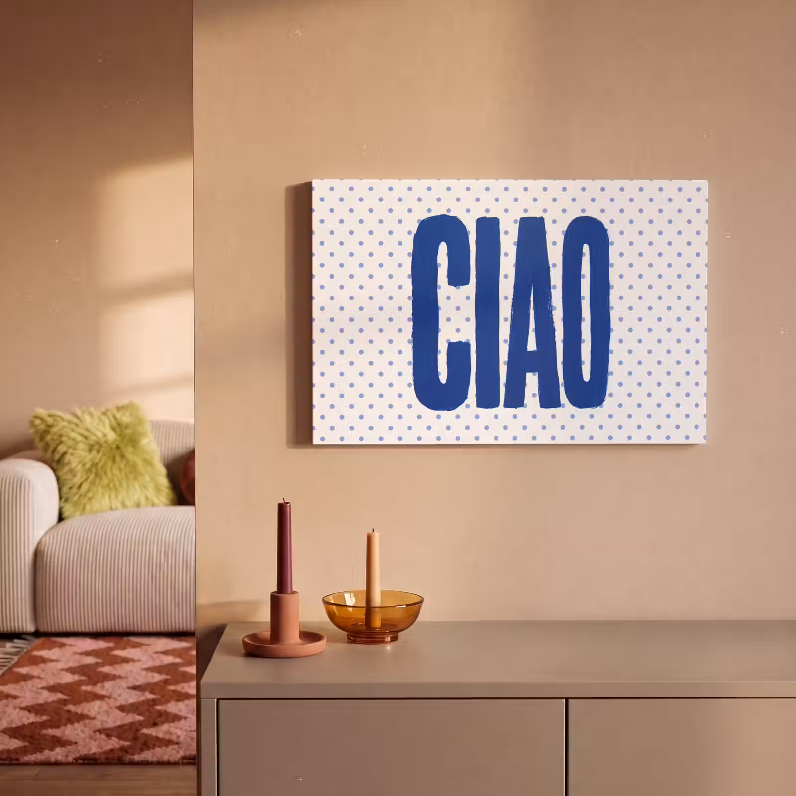 Canvas schilderij - Ciao - Blauw - Stippen — 1