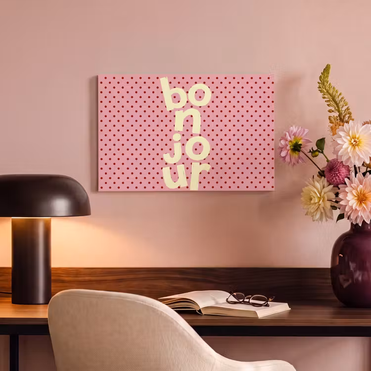 Canvas schilderij - Bonjour - Stippen - Roze- Geel — 3