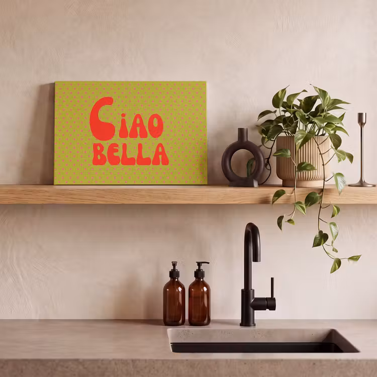 Canvas schilderij - Ciao bella - Rood - Groen - Stippen — 2