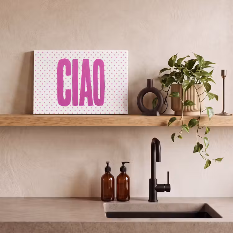 Canvas schilderij - Ciao - Stippen - Roze - Wit — 2