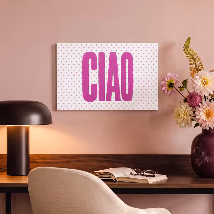 Canvas schilderij - Ciao - Stippen - Roze - Wit — 3