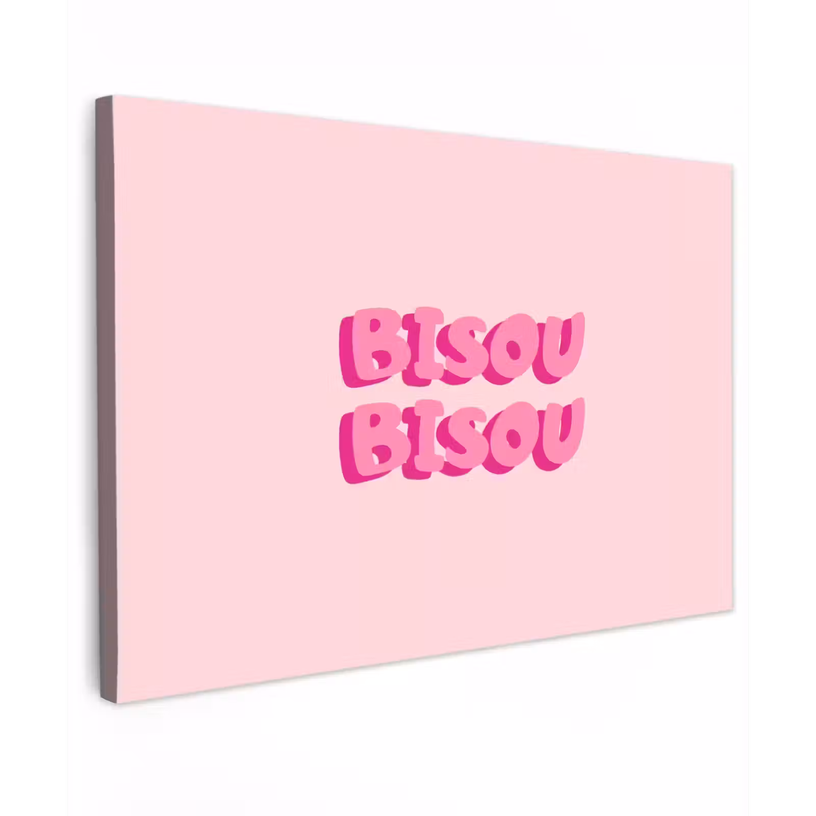 Canvas schilderij - Bisou - Roze - Dikke letters — 1