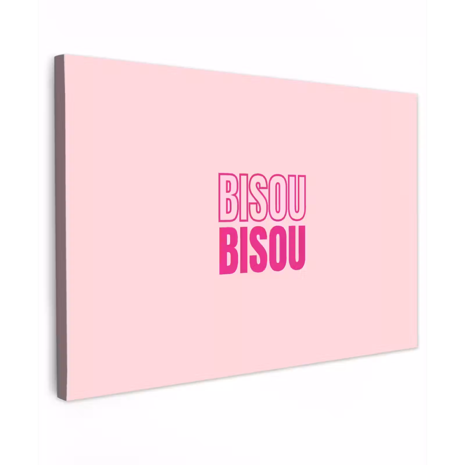 Canvas schilderij - Bisou - Roze - Minimalistisch — 1