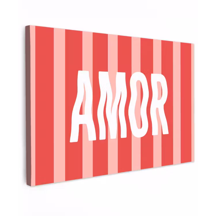 Canvas schilderij - Amor - Strepen - Rood - Roze — 1