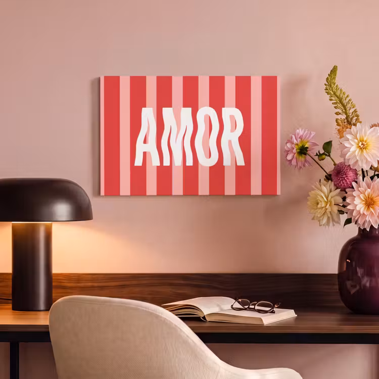 Canvas schilderij - Amor - Strepen - Rood - Roze — 4