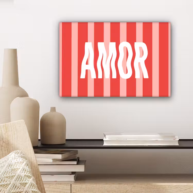 Canvas schilderij - Amor - Strepen - Rood - Roze — 5