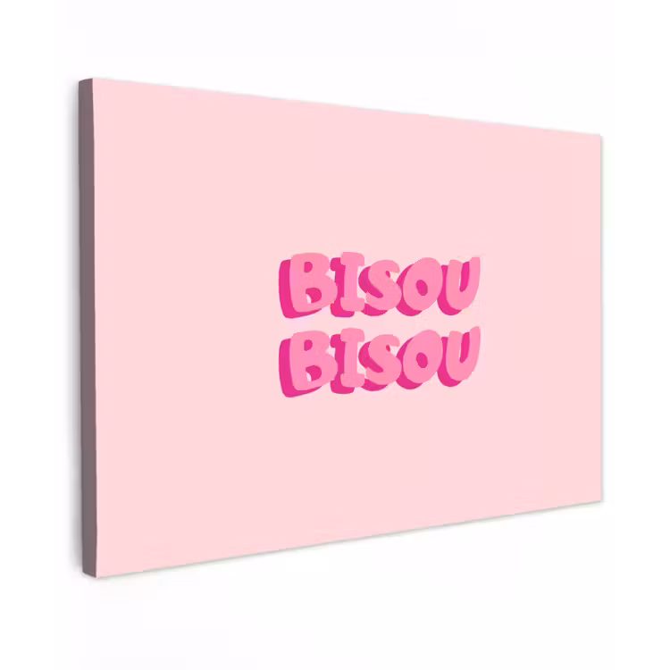 Canvas schilderij - Bisou - Roze - Dikke letters — 1