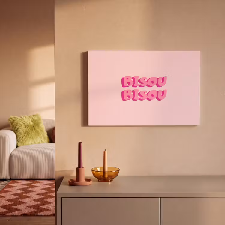 Canvas schilderij - Bisou - Roze - Dikke letters — 2