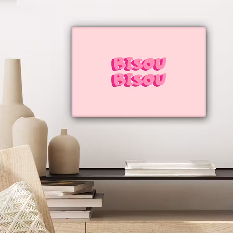 Canvas schilderij - Bisou - Roze - Dikke letters — 5