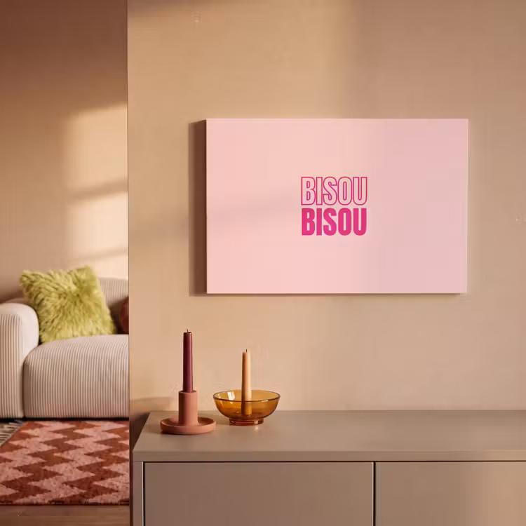 Canvas schilderij - Bisou - Roze - Minimalistisch — 2