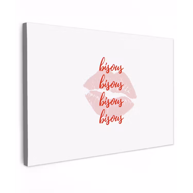 Canvas schilderij - Bisous - Lip - Wit - Rood — 1