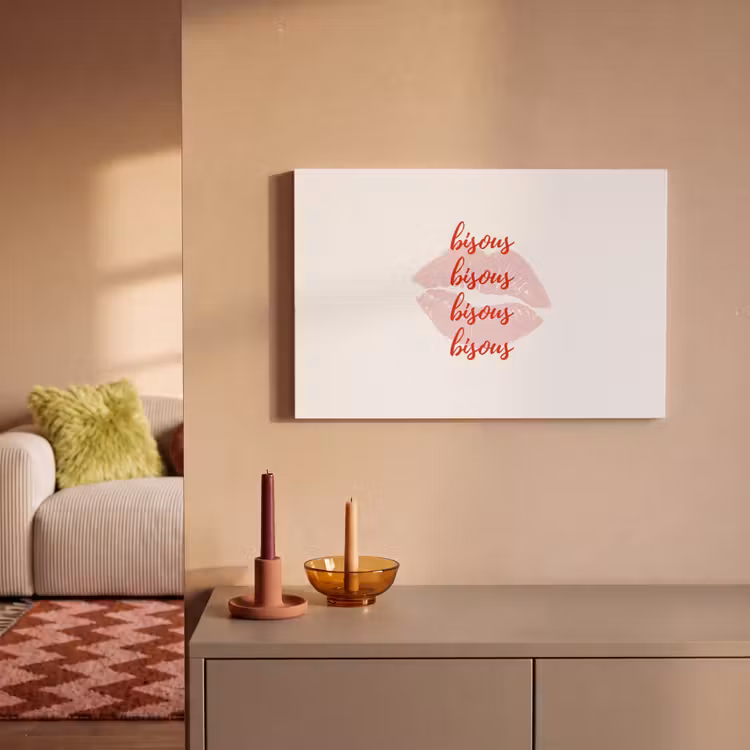 Canvas schilderij - Bisous - Lip - Wit - Rood — 2