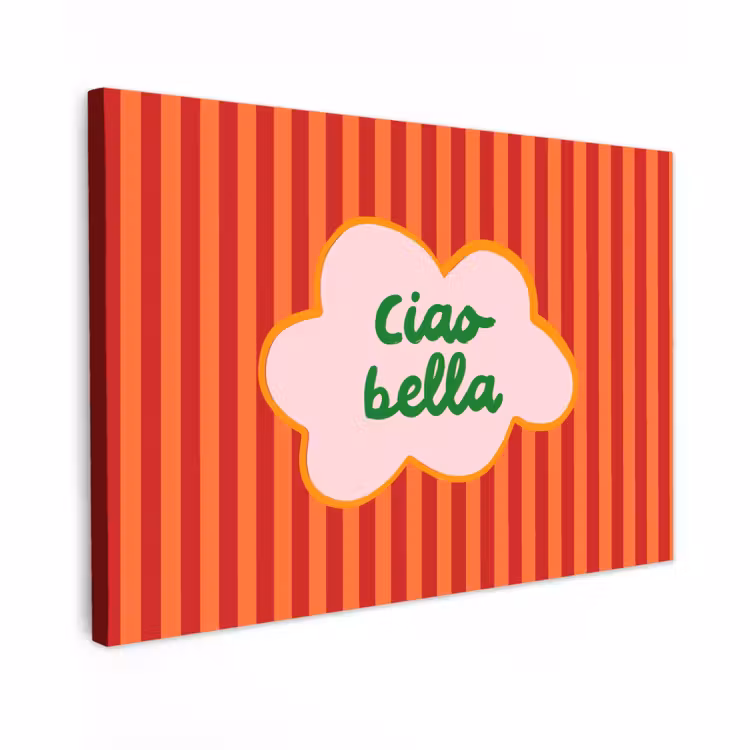 Canvas schilderij - Ciao bella - Tekstwolk - Strepen - Oranje — 1