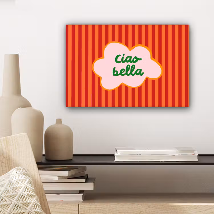Canvas schilderij - Ciao bella - Tekstwolk - Strepen - Oranje — 5