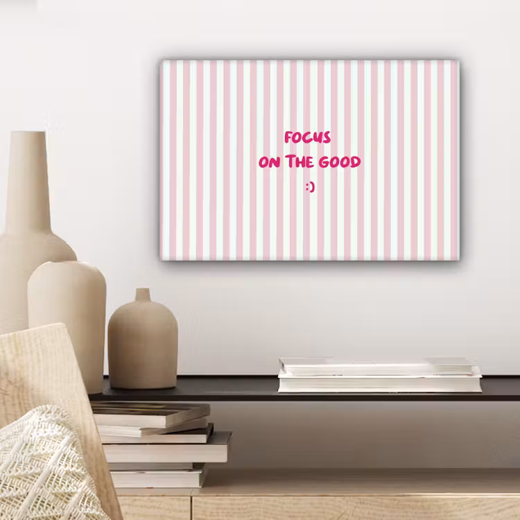 Canvas schilderij - Focus on the good - Strepen - Roze - Smiley — 5