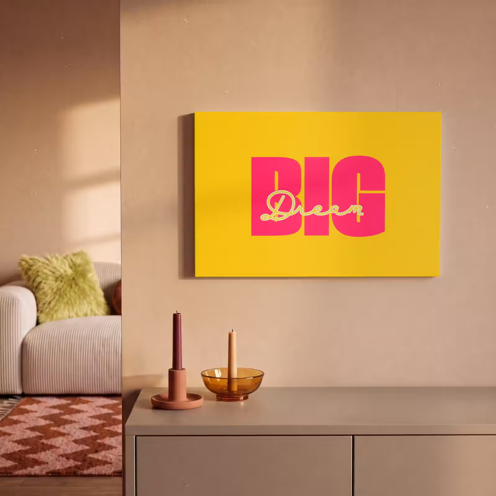 Canvas schilderij - Dream big - Geel - Roze — 1