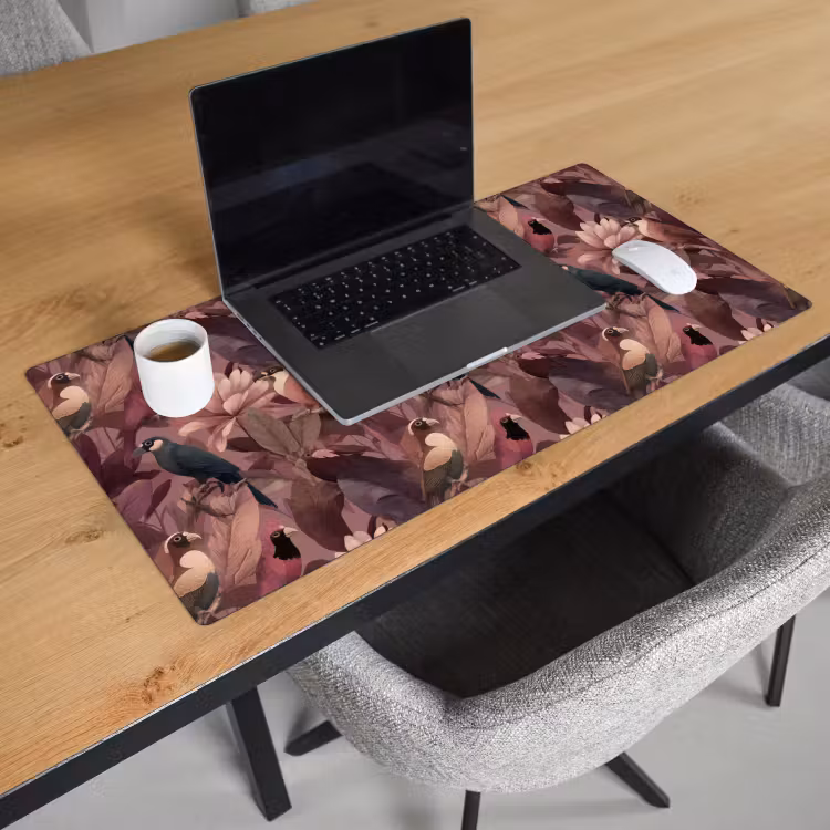 Bureau onderlegger - Vogels - Bladeren - Roze — 3