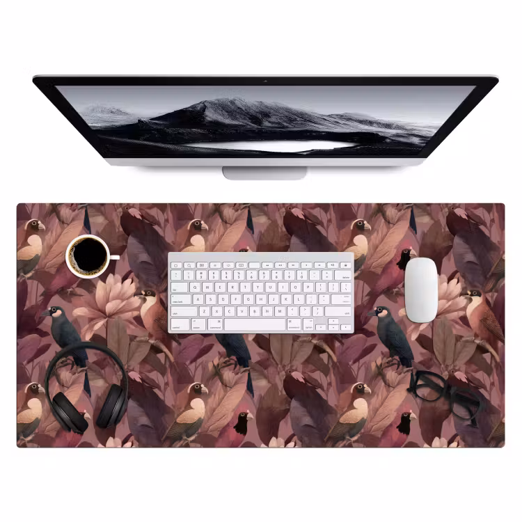 Bureau onderlegger - Vogels - Bladeren - Roze — 4