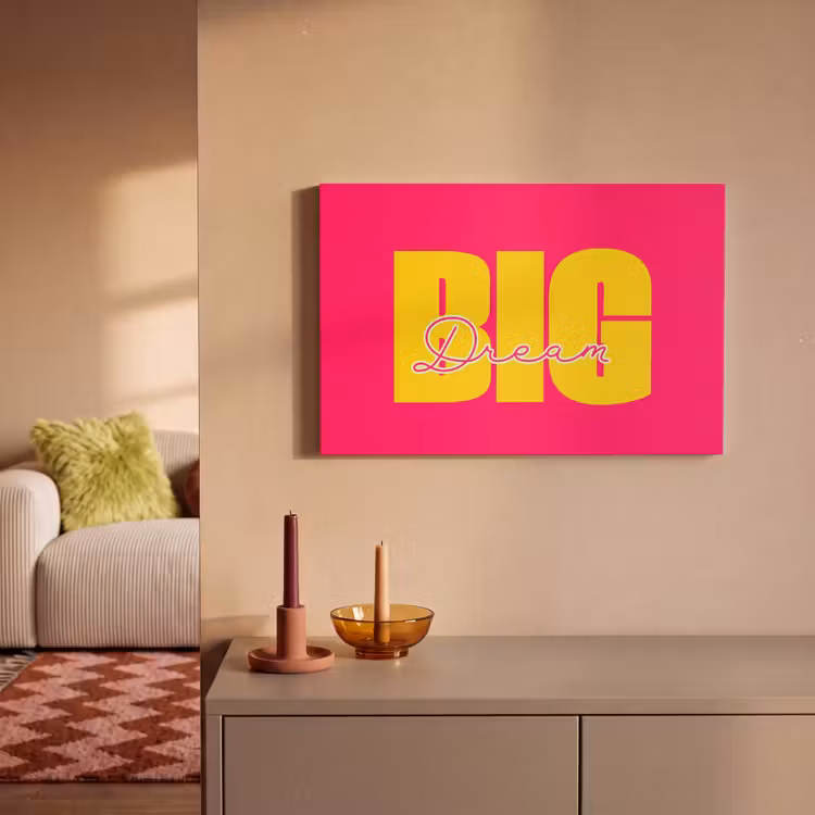 Canvas schilderij - Dream big - Roze - Geel - Minimalistisch — 1