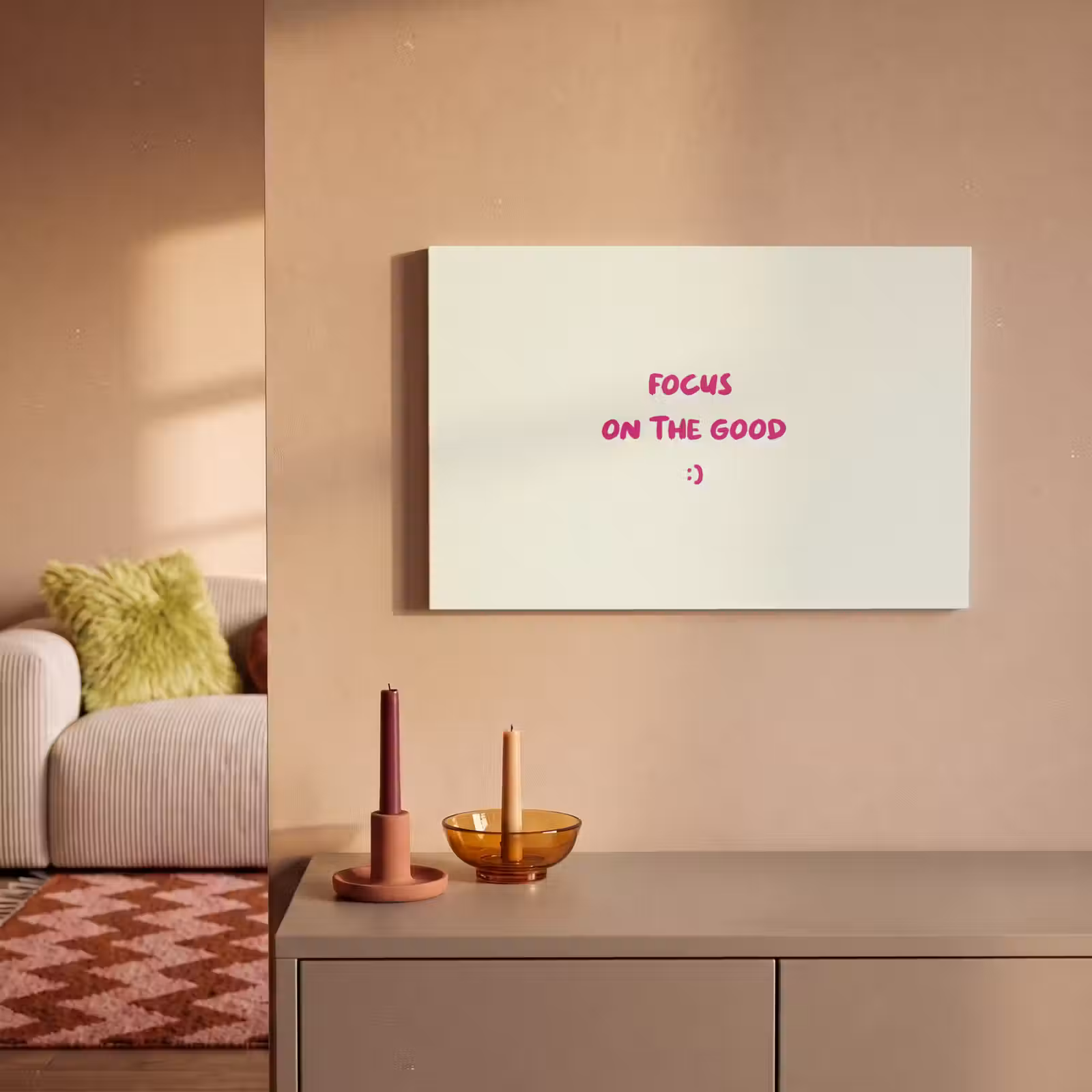 Canvas schilderij - Focus - Beige - Roze - Smiley — 1