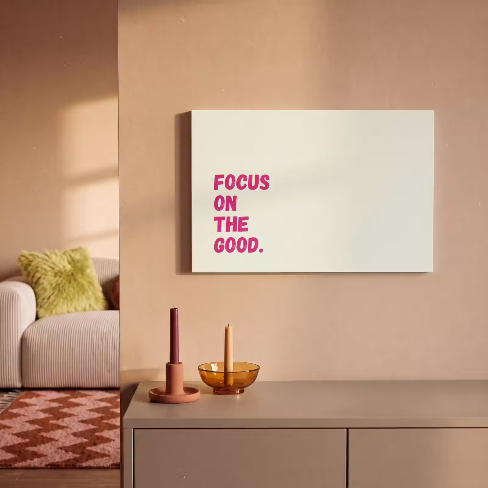 Canvas schilderij - Focus on the good - Beige - Roze — 1
